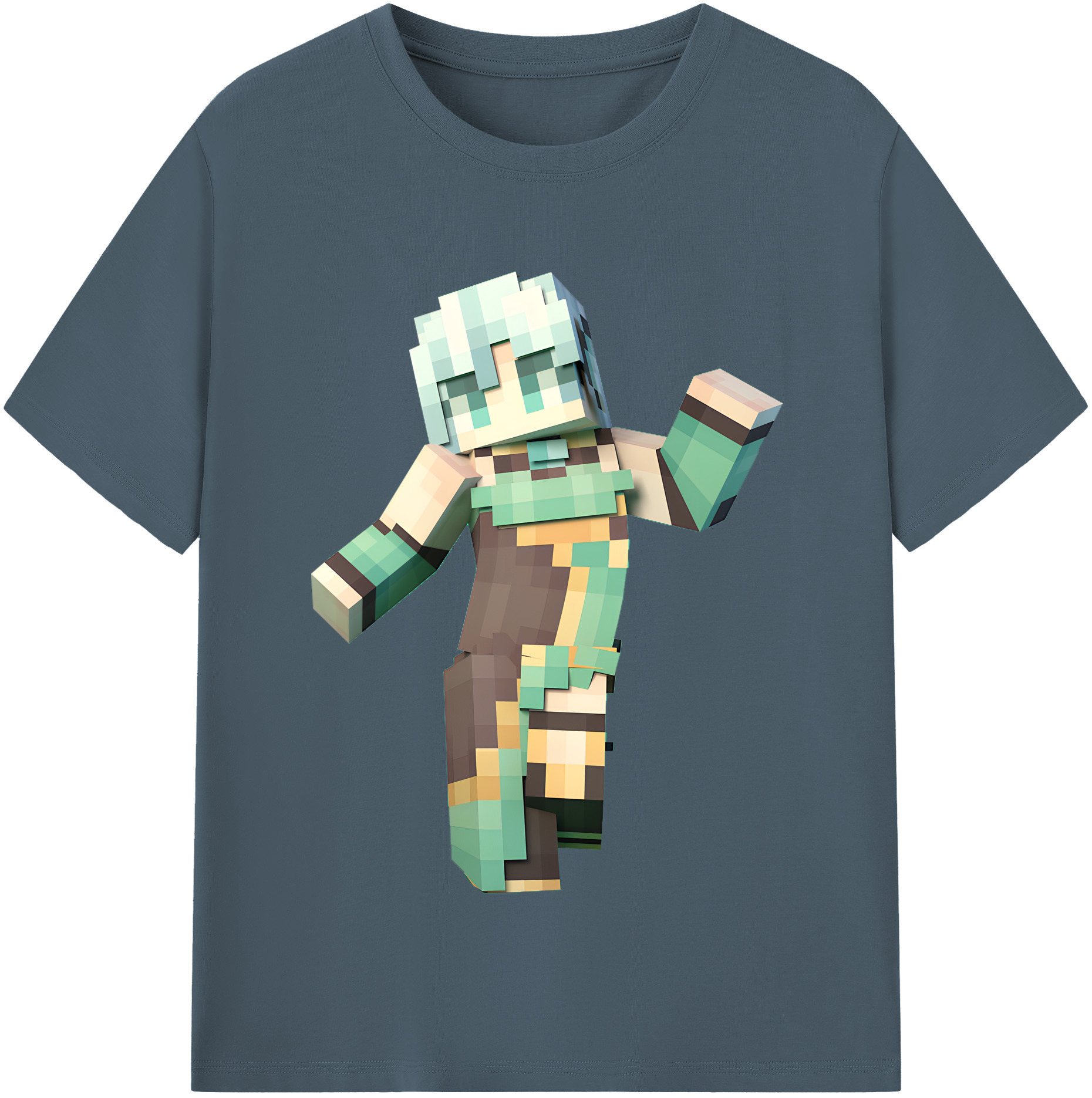 （画像用） マインクラフト ブロックの世界 Minecraft MC Block world 綿100％半袖Tシャツ（フロントプリント）